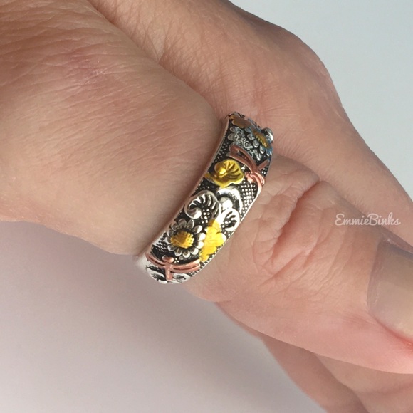 💥3for$28 New Vintage Style Aged Dragonfly Floral Mixed Metal Band Ring - Picture 11 of 14